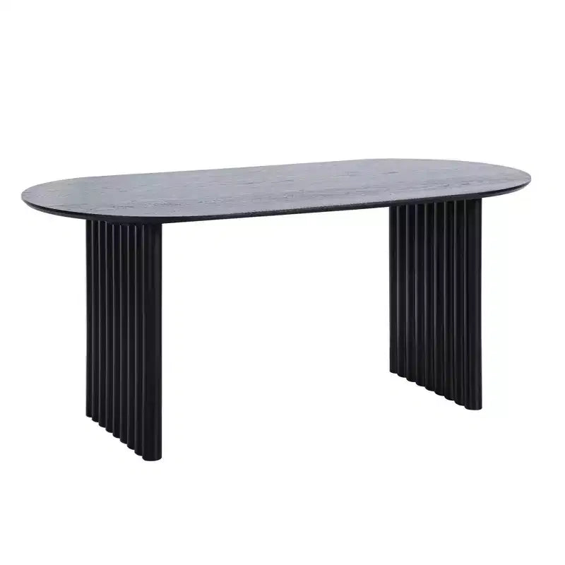 Mesa de Comedor de Madera Ovalada para Cocina con Superficie Resistente a Rayones y Patas a Rayas, Estilo Moderno Rústico para Sala de Estar Cocina