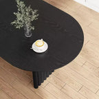 Mesa de Comedor de Madera Ovalada para Cocina con Superficie Resistente a Rayones y Patas a Rayas, Estilo Moderno Rústico para Sala de Estar Cocina