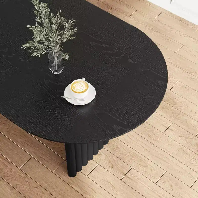 Mesa de Comedor de Madera Ovalada para Cocina con Superficie Resistente a Rayones y Patas a Rayas, Estilo Moderno Rústico para Sala de Estar Cocina