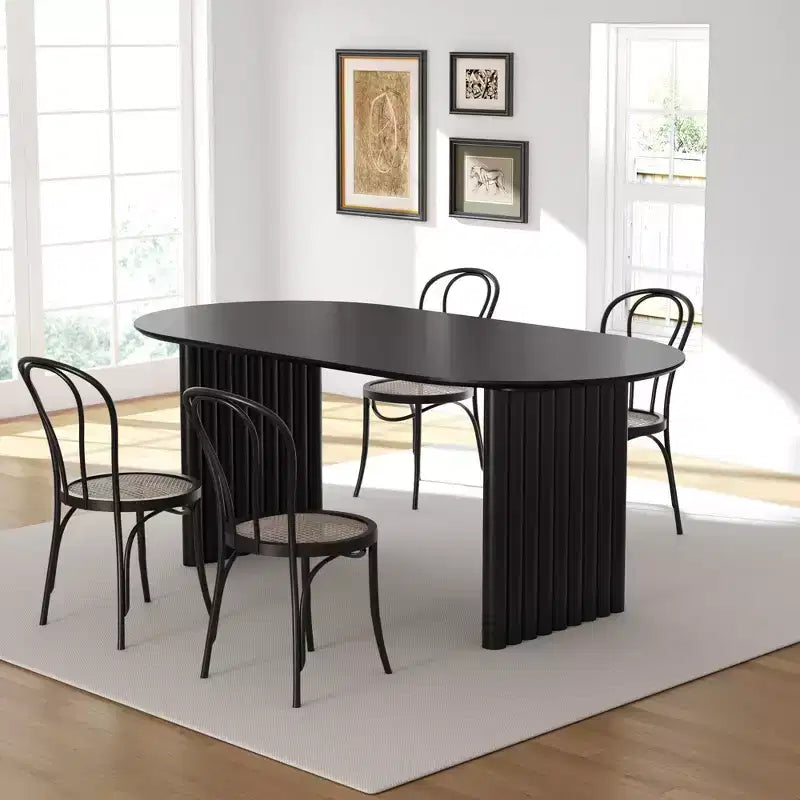PexFix Dining Table Wood Oval Kitchen Table with Scratch-Resistant Top & Striped Legs Modern Farmhouse for Living Room Kitchen
