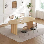 Mesa de Comedor de Madera Ovalada para Cocina con Superficie Resistente a Rayones y Patas a Rayas, Estilo Moderno Rústico para Sala de Estar Cocina