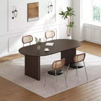 Mesa de Comedor de Madera Ovalada para Cocina con Superficie Resistente a Rayones y Patas a Rayas, Estilo Moderno Rústico para Sala de Estar Cocina