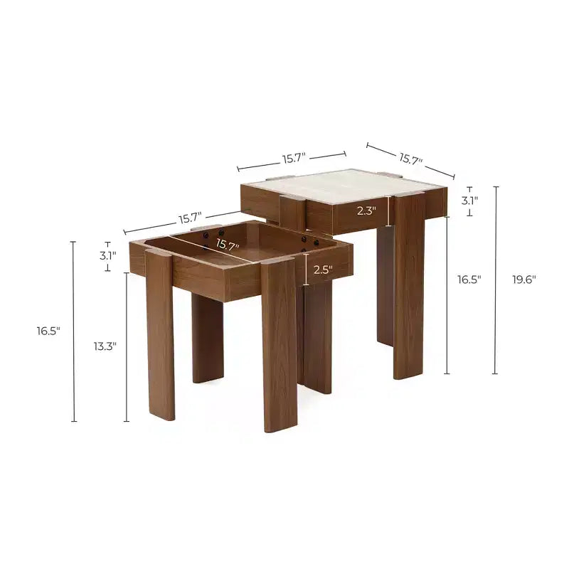2-Tier Farmhouse Side Table, Engineered Wood Sofa or Bedside Storage Stand Brown