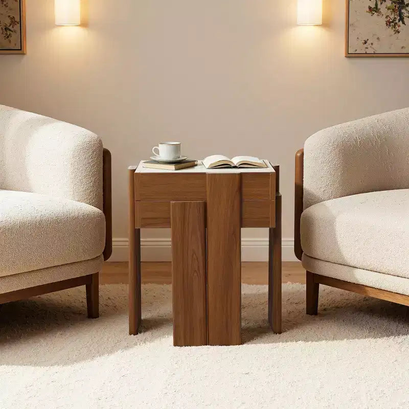 2-Tier Farmhouse Side Table, Engineered Wood Sofa or Bedside Storage Stand Brown