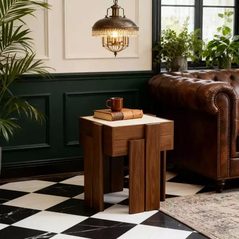 2-Tier Farmhouse Side Table, Engineered Wood Sofa or Bedside Storage Stand Brown