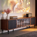 Mueble de TV Moderno de Mediados de Siglo de 78.74 Pulgadas para Pantallas de 85 Pulgadas, Consola Multimedia con Puertas Acrílicas Arqueadas, Gabinete de Almacenamiento Nogal Negro Gaoyangjiaju