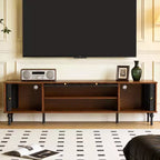 Mueble de TV Moderno de Mediados de Siglo de 78.74 Pulgadas para Pantallas de 85 Pulgadas, Consola Multimedia con Puertas Acrílicas Arqueadas, Gabinete de Almacenamiento Nogal Negro Gaoyangjiaju