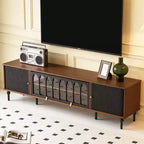 Mueble de TV Moderno de Mediados de Siglo de 78.74 Pulgadas para Pantallas de 85 Pulgadas, Consola Multimedia con Puertas Acrílicas Arqueadas, Gabinete de Almacenamiento Nogal Negro Gaoyangjiaju