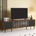 Mueble de TV Moderno de Mediados de Siglo de 78.74 Pulgadas para Pantallas de 85 Pulgadas, Consola Multimedia con Puertas Acrílicas Arqueadas, Gabinete de Almacenamiento Nogal Negro Gaoyangjiaju