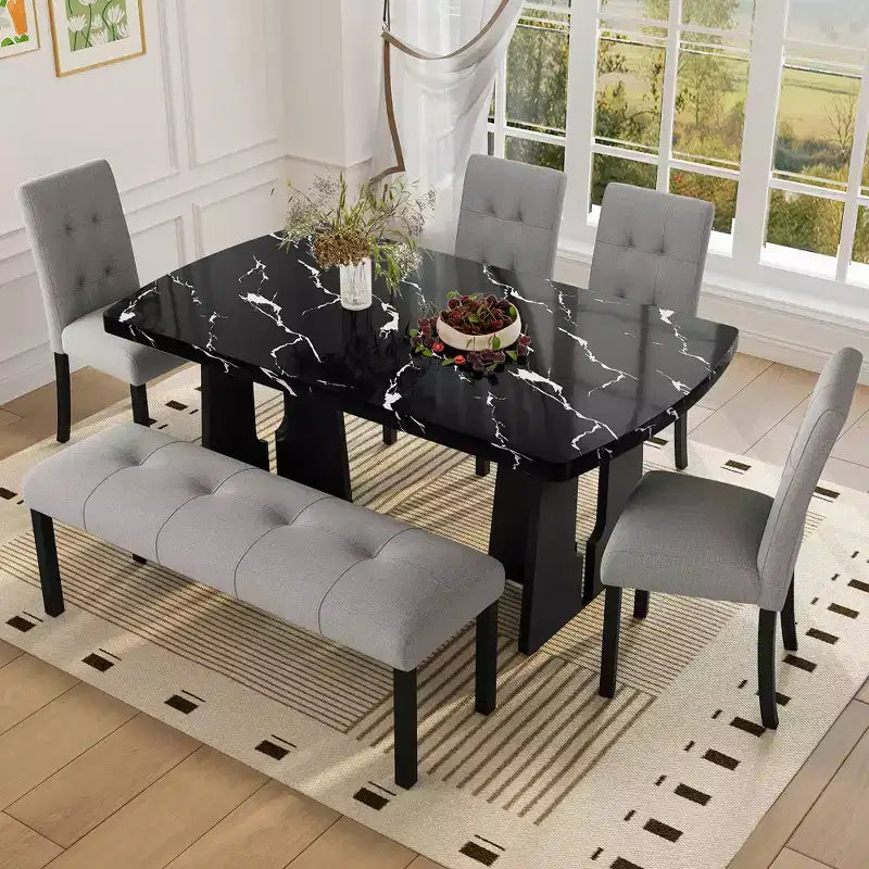 Banco de comedor moderno de lino capitoné con patas de madera de caucho