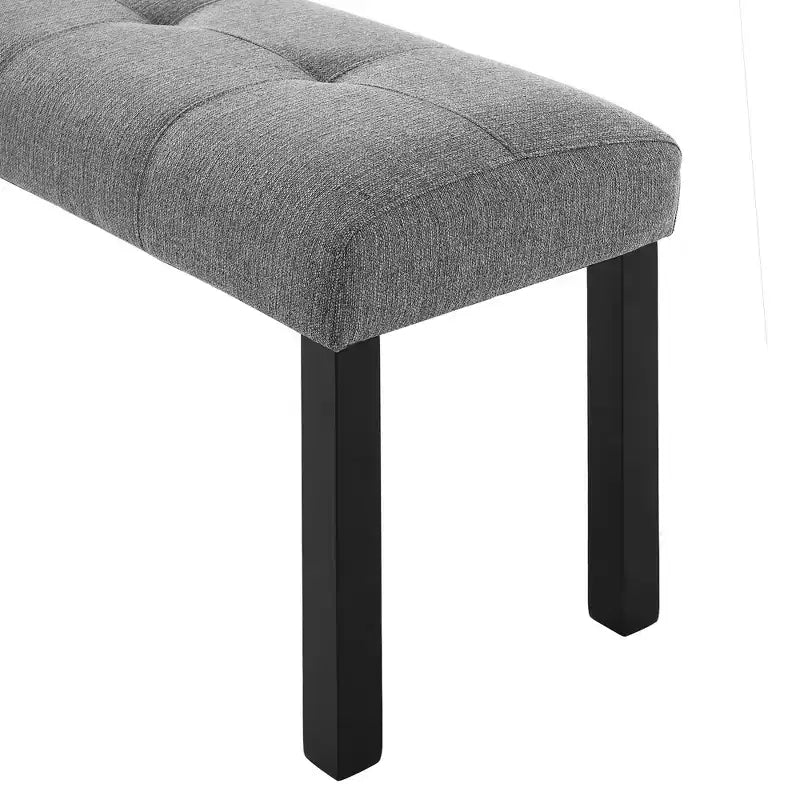 Banco de comedor moderno de lino capitoné con patas de madera de caucho
