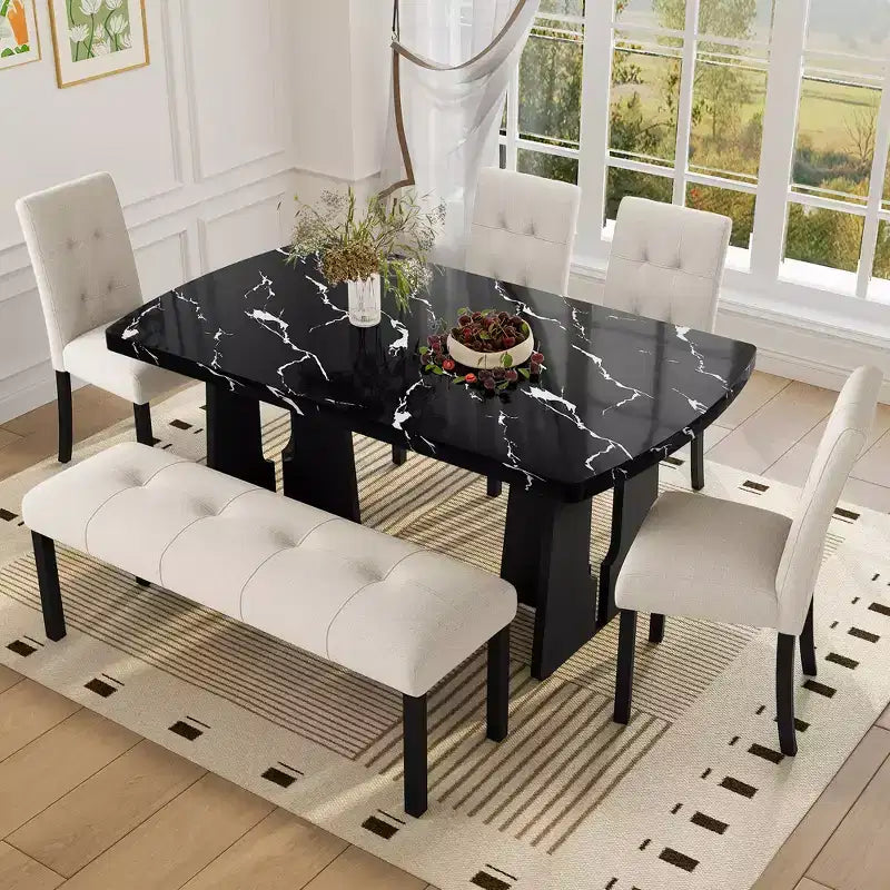 Banco de comedor moderno de lino capitoné con patas de madera de caucho