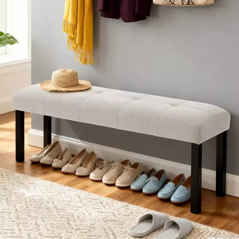 GDFStudio Hopkins Modern Tufted Linen Dining Bench with Rubber Wood Legs