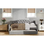 Acogedora cama otomana tapizada con luces LED ambientales y nido extraíble, estructura de cama que ahorra espacio para dormitorios y salas de estar.