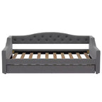 Acogedora cama otomana tapizada con luces LED ambientales y nido extraíble, estructura de cama que ahorra espacio para dormitorios y salas de estar.