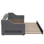 Acogedora cama otomana tapizada con luces LED ambientales y nido extraíble, estructura de cama que ahorra espacio para dormitorios y salas de estar.