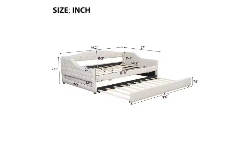 Cozy Upholstered Daybed with LED Ambient Lights & Pull-Out Trundle, Space-saving Bed Frame for Bedrooms & Living Rooms.
