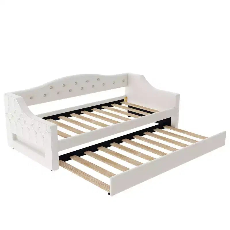 Cozy Upholstered Daybed with LED Ambient Lights & Pull-Out Trundle, Space-saving Bed Frame for Bedrooms & Living Rooms.