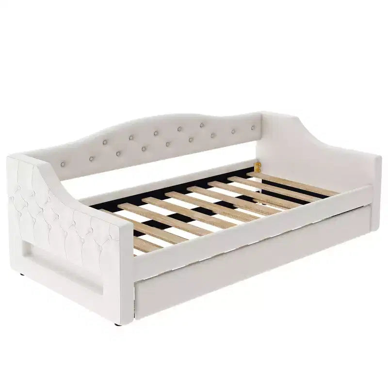 Cozy Upholstered Daybed with LED Ambient Lights & Pull-Out Trundle, Space-saving Bed Frame for Bedrooms & Living Rooms.
