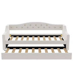 Acogedora cama otomana tapizada con luces LED ambientales y nido extraíble, estructura de cama que ahorra espacio para dormitorios y salas de estar.