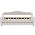 Acogedora cama otomana tapizada con luces LED ambientales y nido extraíble, estructura de cama que ahorra espacio para dormitorios y salas de estar.