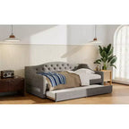 Acogedora cama otomana tapizada con luces LED ambientales y nido extraíble, estructura de cama que ahorra espacio para dormitorios y salas de estar.