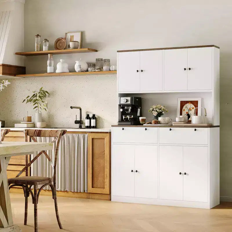 Alacena de cocina alta de 71" con estación de carga | 2 cajones, almacenamiento de despensa de cocina de 47" de ancho