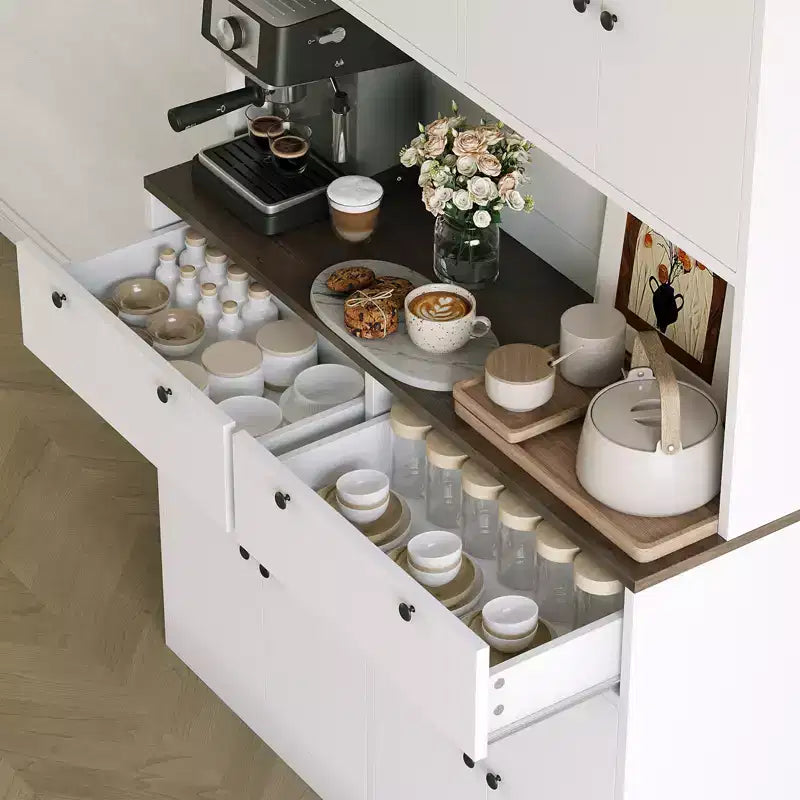Alacena de cocina alta de 71" con estación de carga | 2 cajones, almacenamiento de despensa de cocina de 47" de ancho