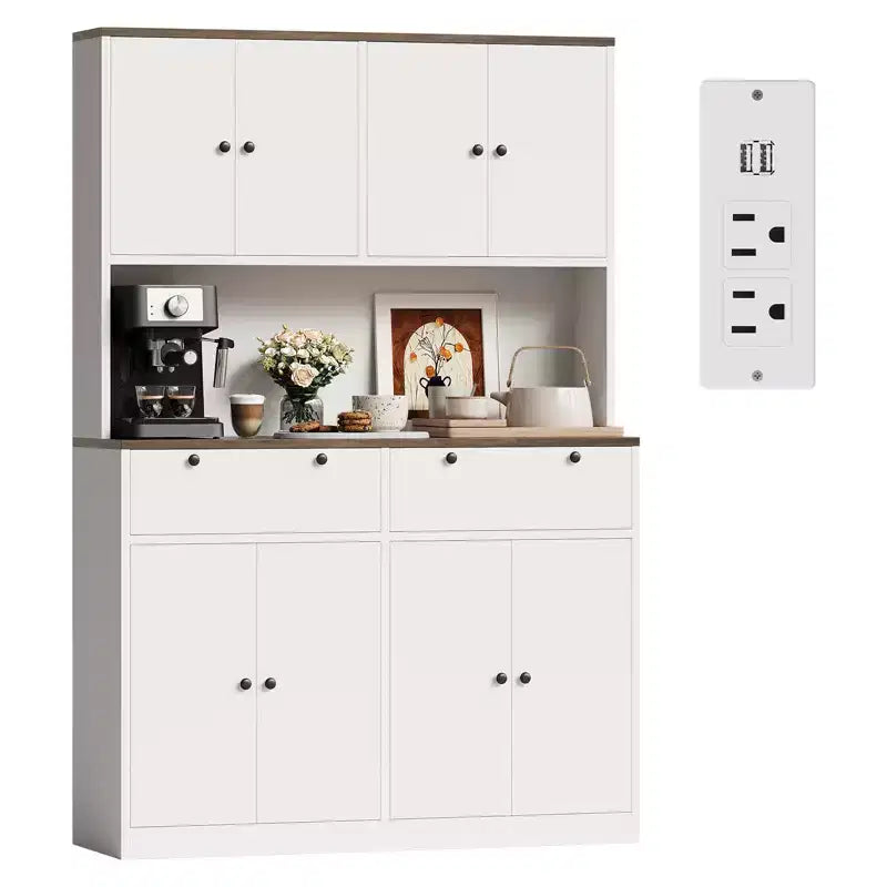 Alacena de cocina alta de 71" con estación de carga | 2 cajones, almacenamiento de despensa de cocina de 47" de ancho