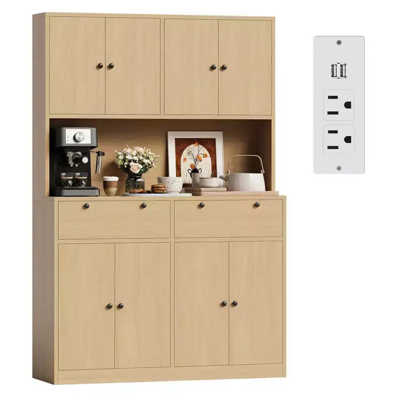 Alacena de cocina alta de 71" con estación de carga | 2 cajones, almacenamiento de despensa de cocina de 47" de ancho