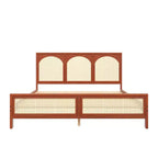 Base de cama de madera tamaño queen con cabecero y piecero de ratán, construcción robusta