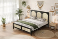 Whisen Queen Size Wood Platform Bed Frame with Rattan Headboard and Footboard, Sturdy Construction