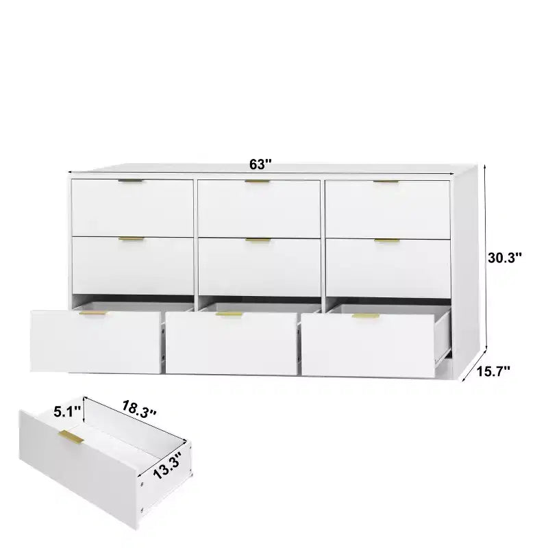 Cómoda moderna grande de 9 cajones con cajones hondos, asas doradas lujosas, cómoda larga para dormitorio, sala de estar o entrada-Panipeachy