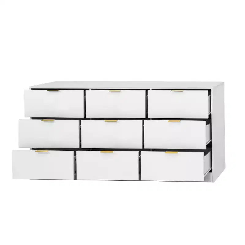 Cómoda moderna grande de 9 cajones con cajones hondos, asas doradas lujosas, cómoda larga para dormitorio, sala de estar o entrada-Panipeachy