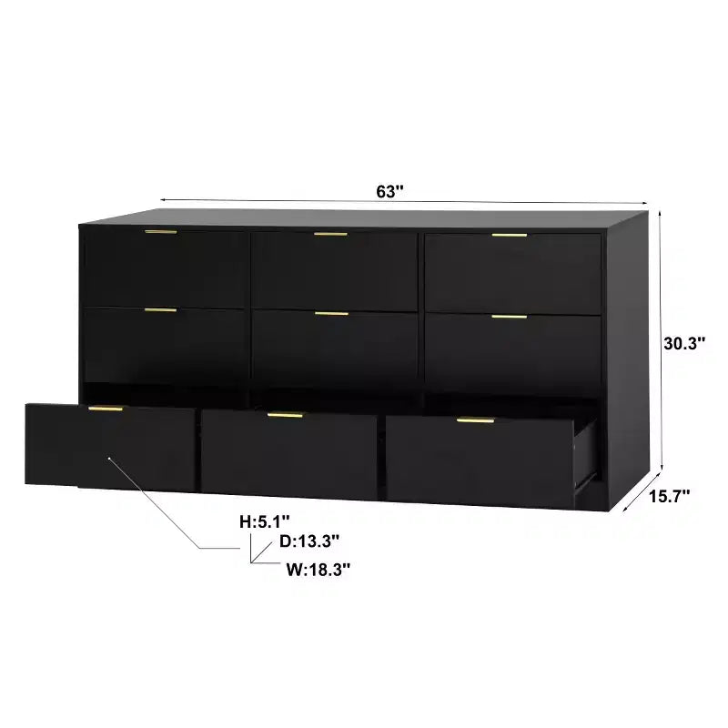 Cómoda moderna grande de 9 cajones con cajones hondos, asas doradas lujosas, cómoda larga para dormitorio, sala de estar o entrada-Panipeachy