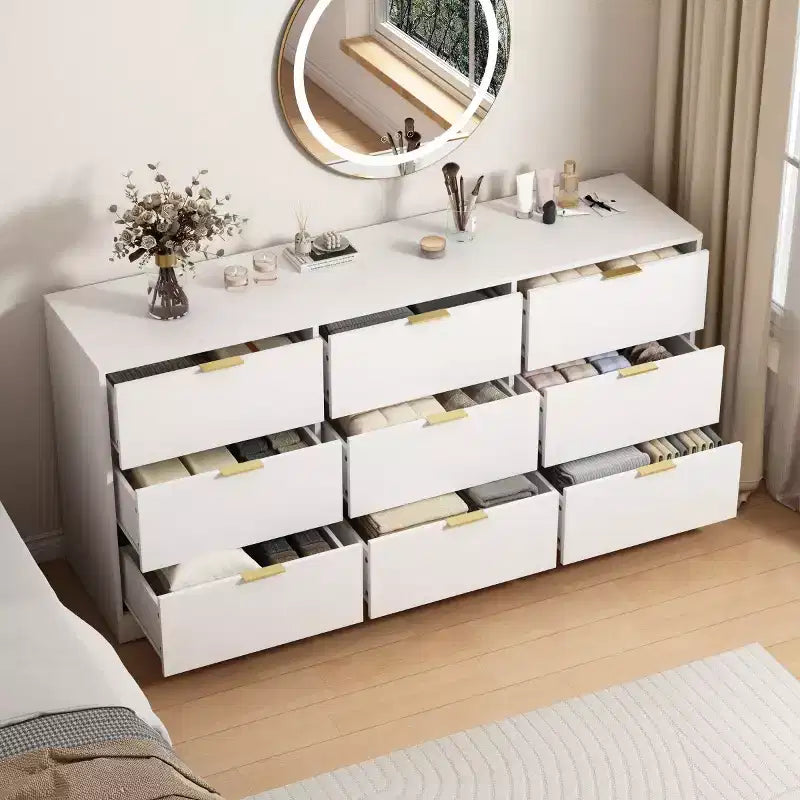 Cómoda moderna grande de 9 cajones con cajones hondos, asas doradas lujosas, cómoda larga para dormitorio, sala de estar o entrada-Panipeachy