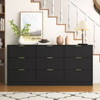 Modern Large 9-Drawer Dresser with Deep Drawers, Luxurious Gold Handles, Long Chest Dresser for Bedroom, Living Room, or Entryway-Panipeachy