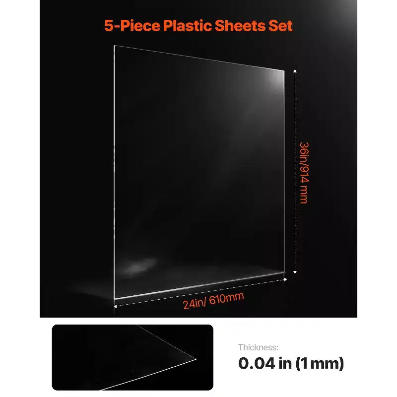 Láminas de PET/Plexiglás, paquete de 5 láminas de plástico, 24 x 36 pulgadas, 0.04 pulgadas de espesor, paneles de plástico flexibles transparentes para manualidades, transparente