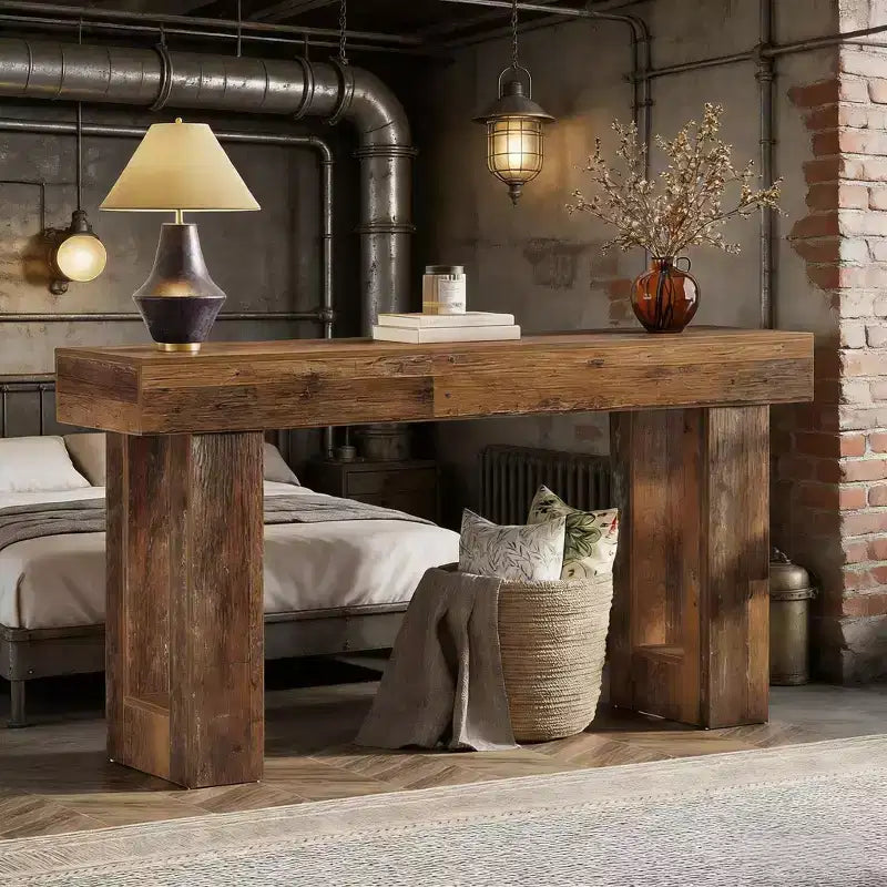 Wooden Sofa Table, 63-Inch Console Table For Entryway