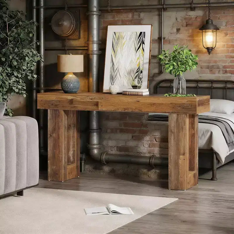 Wooden Sofa Table, 63-Inch Console Table For Entryway