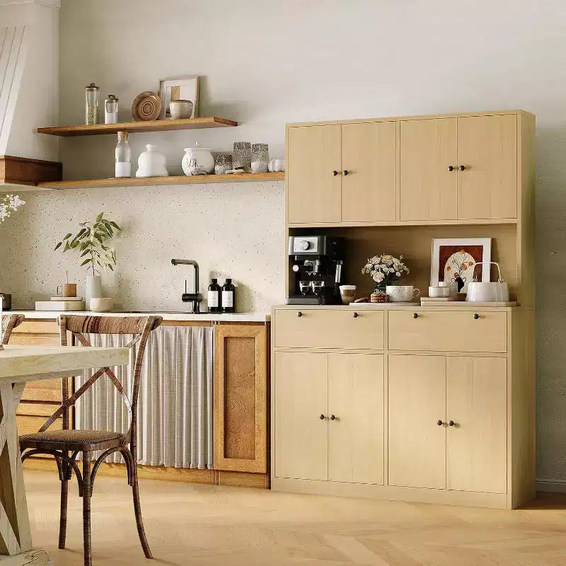 Armario de despensa de cocina alto de 71", aparador de cocina con soporte para microondas y encimera, armario de despensa grande con 2 cajones y 8 puertas