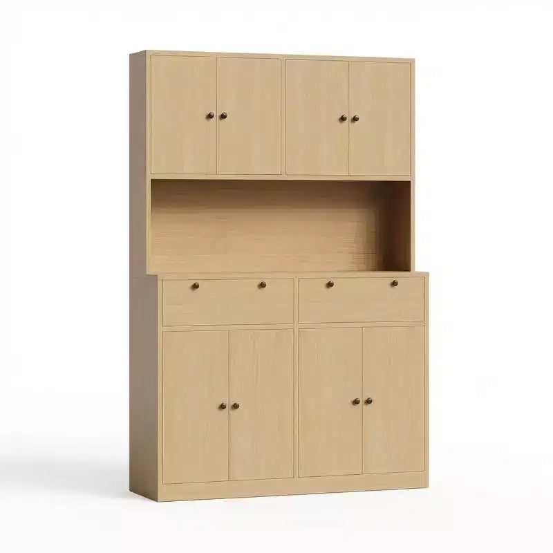 Armario de despensa de cocina alto de 71", aparador de cocina con soporte para microondas y encimera, armario de despensa grande con 2 cajones y 8 puertas