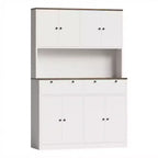 Armario de despensa de cocina alto de 71", aparador de cocina con soporte para microondas y encimera, armario de despensa grande con 2 cajones y 8 puertas