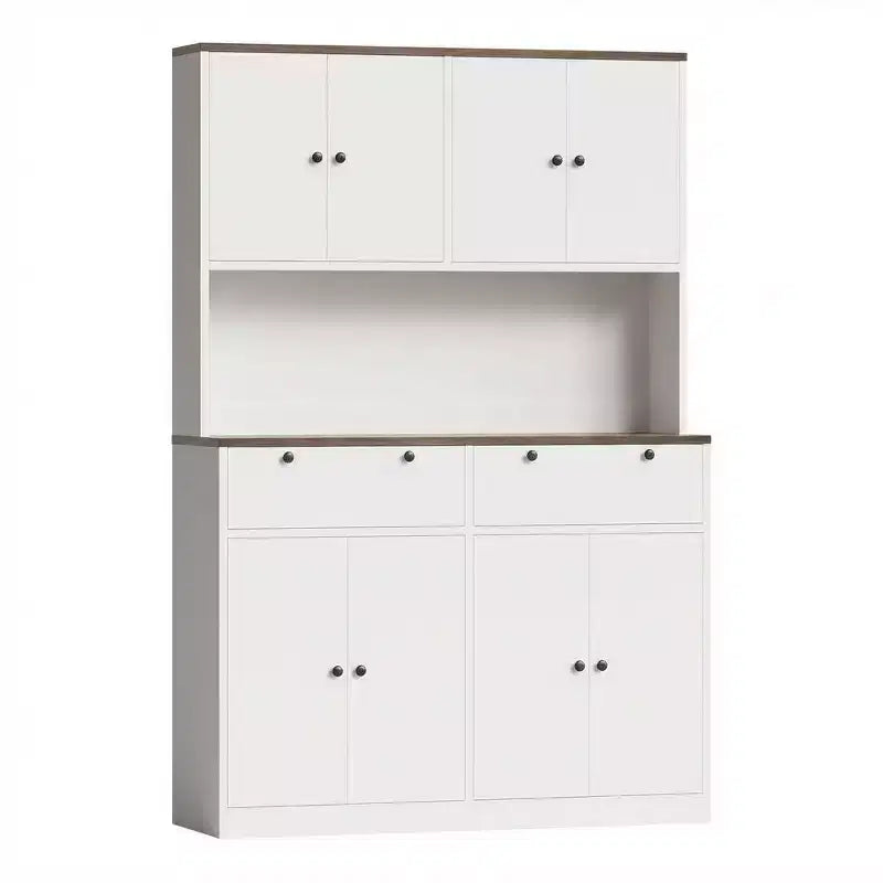 Armario de despensa de cocina alto de 71", aparador de cocina con soporte para microondas y encimera, armario de despensa grande con 2 cajones y 8 puertas