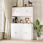 71 Tall Kitchen Pantry Storage Cabinet, Kitchen Hutch with Microwave Stand & Countertop, Large Food Pantry Cabinet with 2 Drawers and 8 Doors