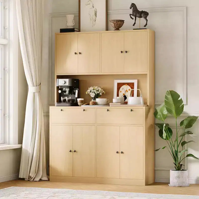71 Tall Kitchen Pantry Storage Cabinet, Kitchen Hutch with Microwave Stand & Countertop, Large Food Pantry Cabinet with 2 Drawers and 8 Doors