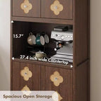 Alacena alta de 72 pulgadas, Mueble de despensa para cocina con encimera para microondas, Armario de madera independiente con puerta tallada con motivos florales