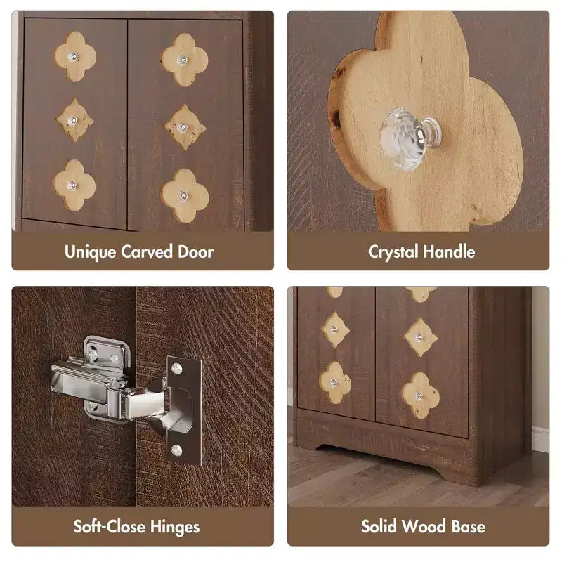 Alacena alta de 72 pulgadas, Mueble de despensa para cocina con encimera para microondas, Armario de madera independiente con puerta tallada con motivos florales