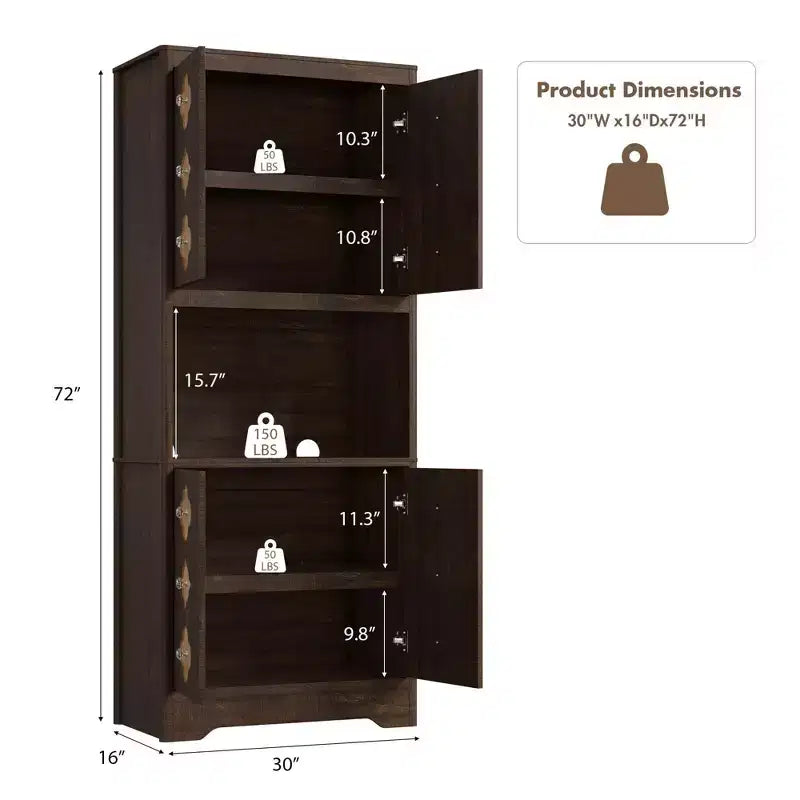 Alacena alta de 72 pulgadas, Mueble de despensa para cocina con encimera para microondas, Armario de madera independiente con puerta tallada con motivos florales