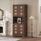 Alacena alta de 72 pulgadas, Mueble de despensa para cocina con encimera para microondas, Armario de madera independiente con puerta tallada con motivos florales